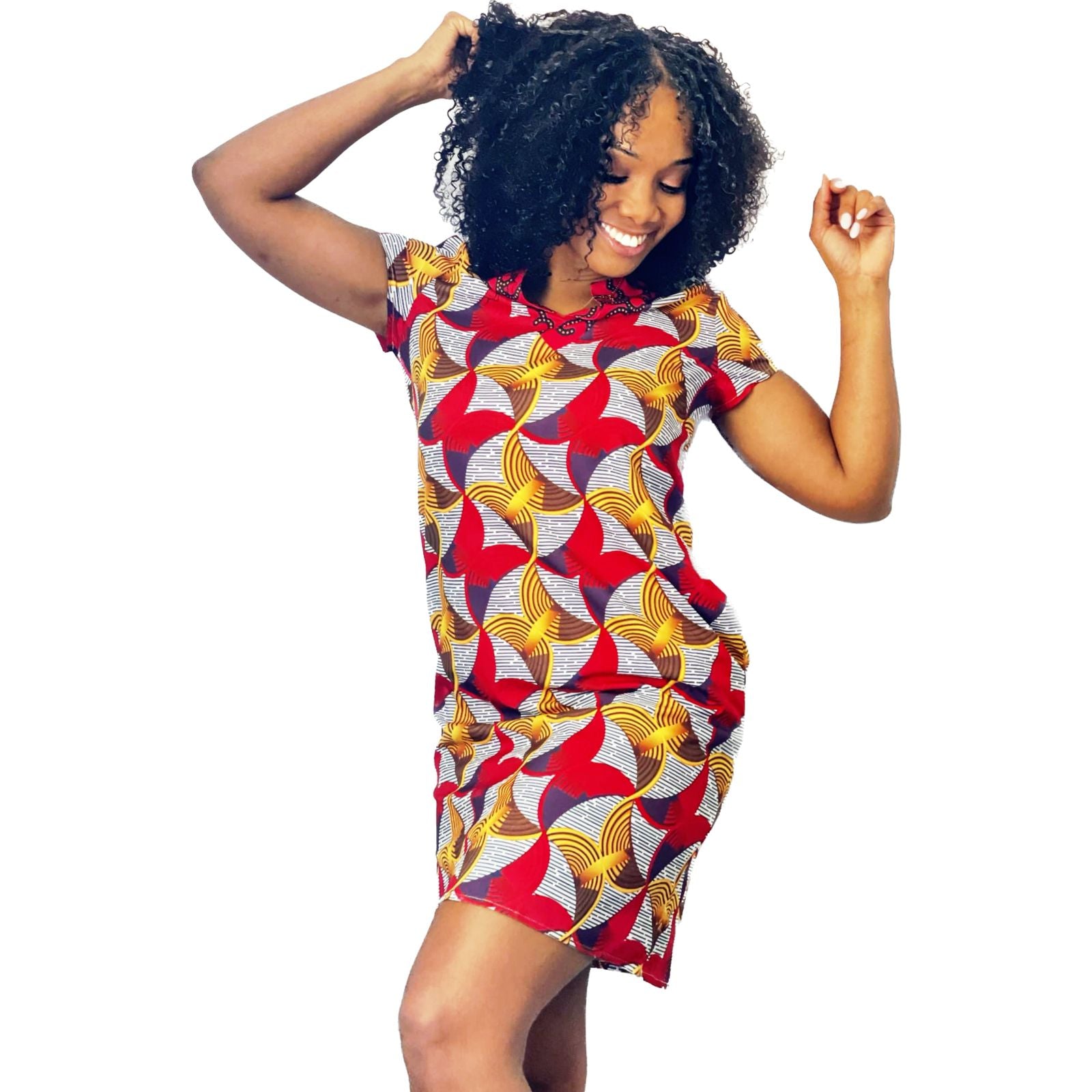 African style V-neck summer dresses with two side pocket