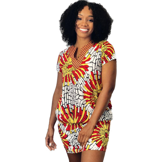 African style V-neck summer Dress with pockets