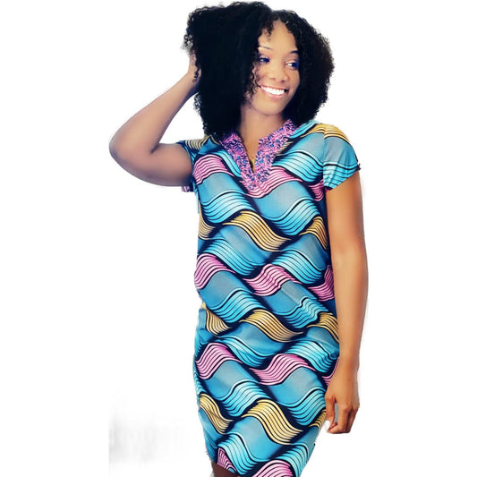 African style V-neck summer Dress with pockets