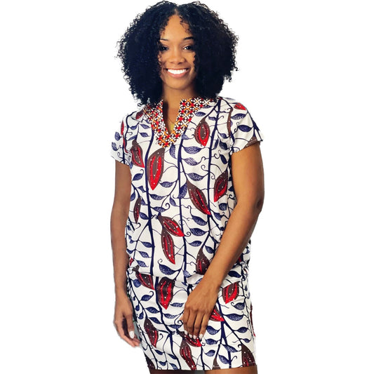 African style V-neck summer Dress with pockets